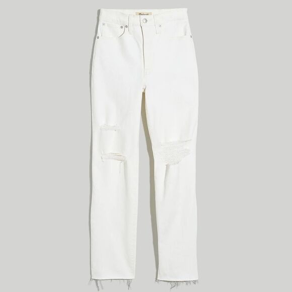 Madewell Perfect Vintage Straight Jeans Size 33 White: Ripped Knee Edition NWT - Picture 5 of 8